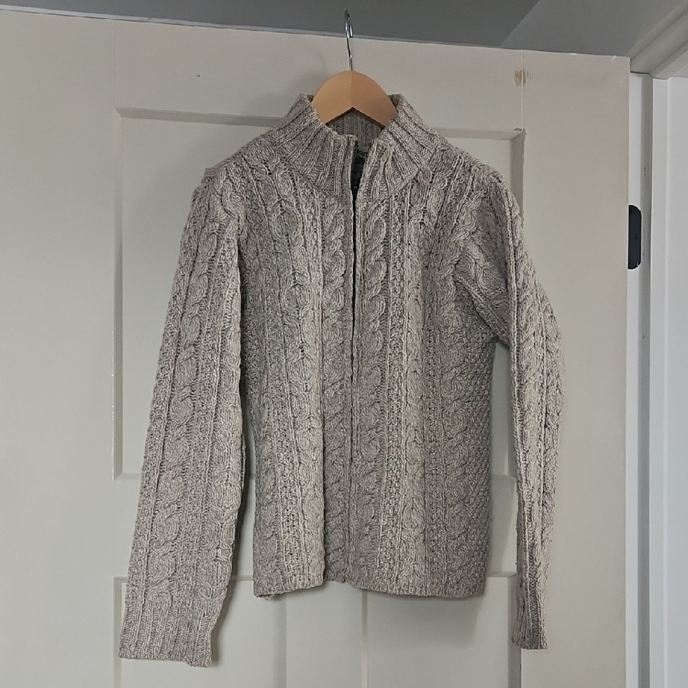 Aran Crafts Women's Cable Zip Cardigan - Heather Beige